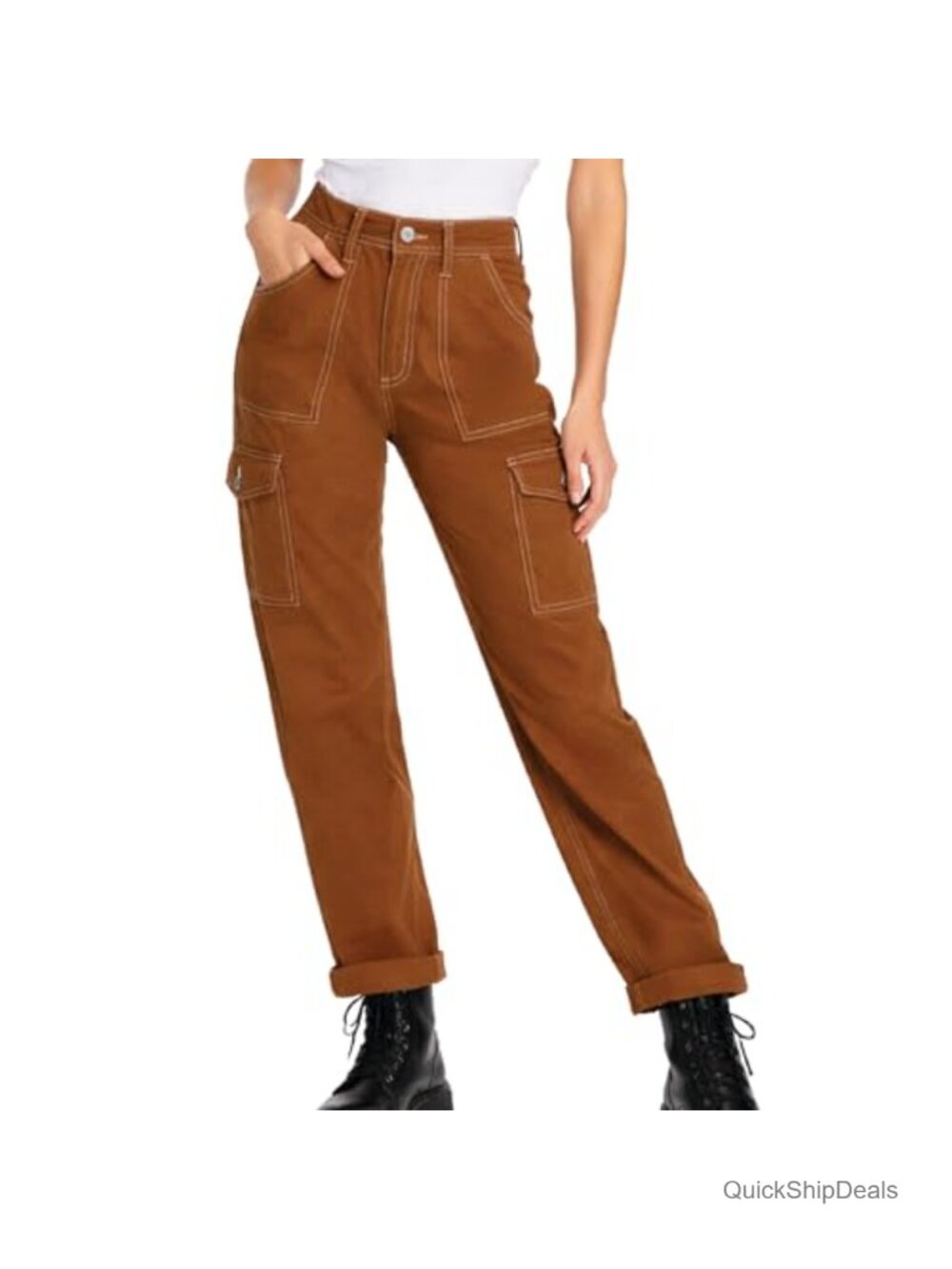 High Rise Skinny Fit Cuffed Cargo Carpenter Pants